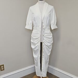 Stylish White Ruched Midi Dress